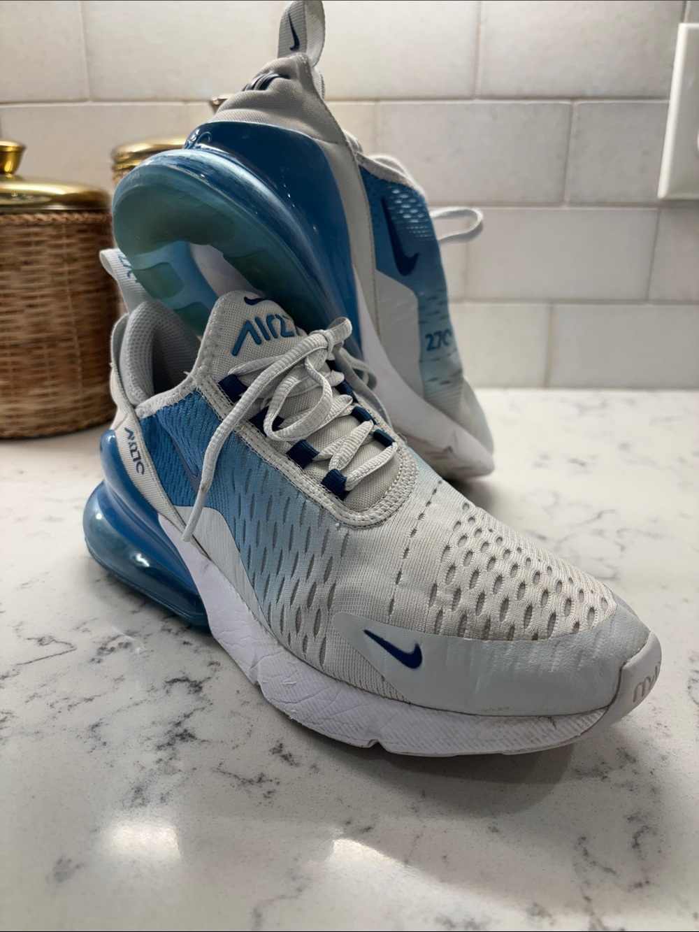 Nike Kids Blue and White Air Max 270 Lightweight Sneakers